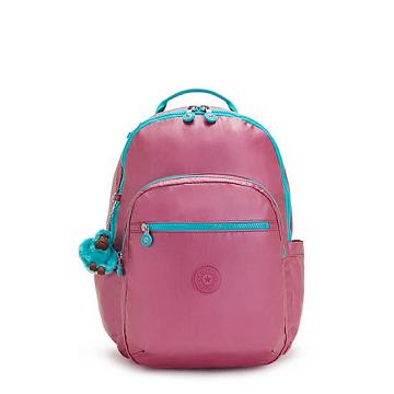 Kipling Seoul Large Metallic 15" Backpack Laptop Bags Fresh Pink Metallic | CA 1658RV